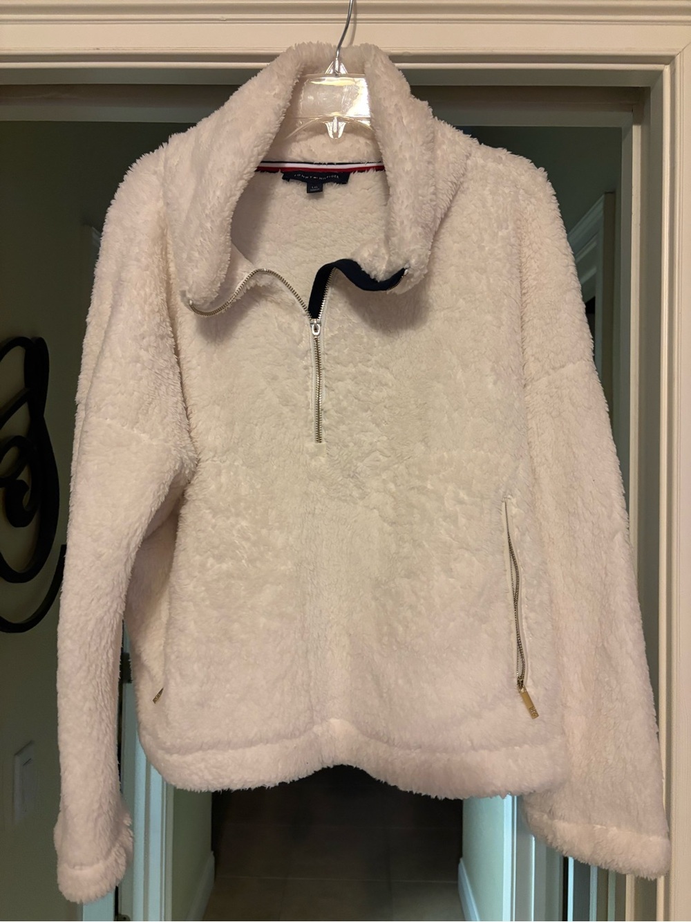 Tommy Hilfiger Cream Faux Sherpa Half-Zip Jacket